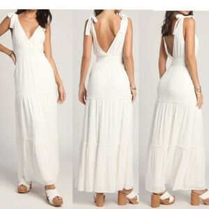 Lulus‎ Women's White Tie-Strap Swiss Dot Maxi Dress Party wedding
